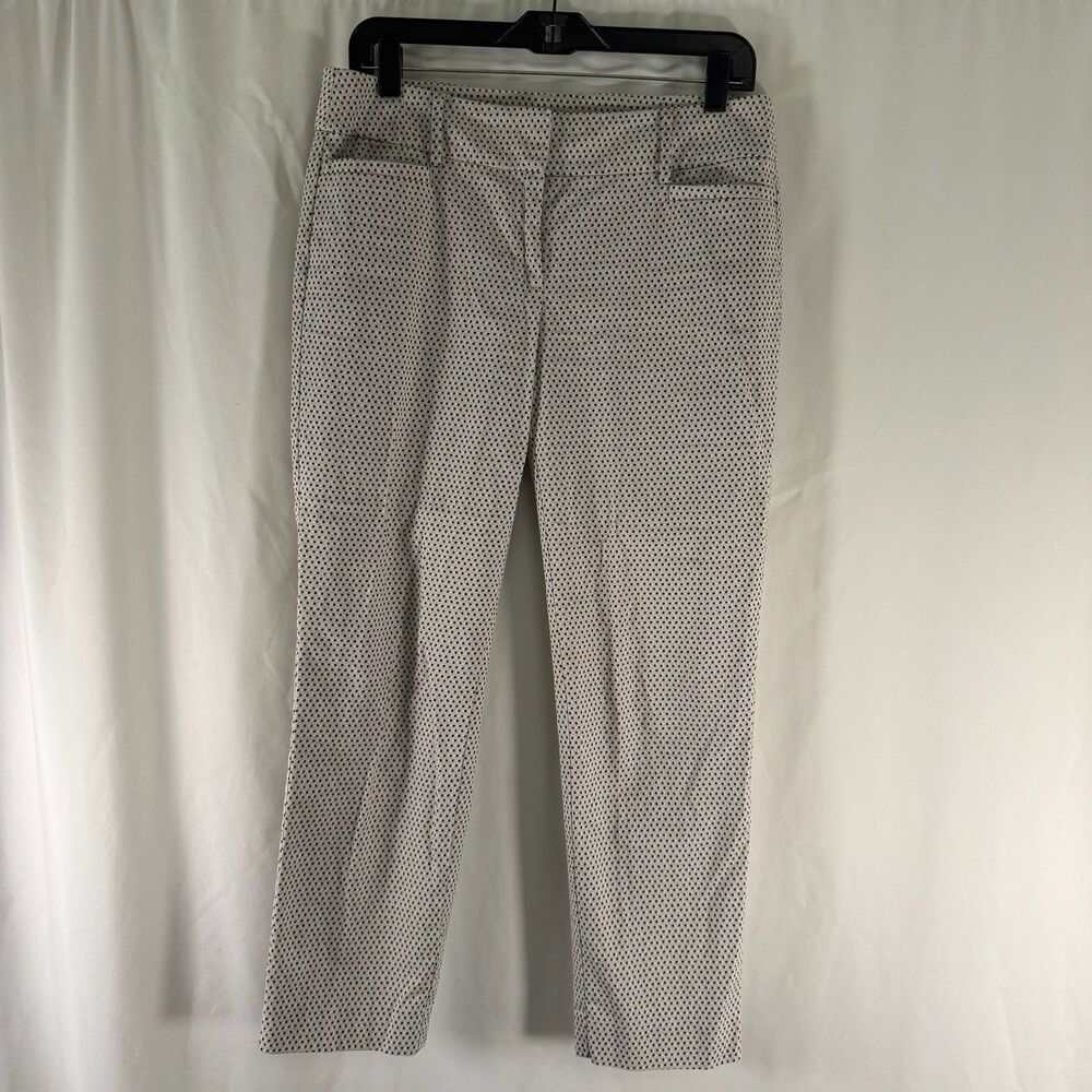 LOFT Original Ankle Pant Women's 4 White Black Polka Dot Flat Front Mid Rise